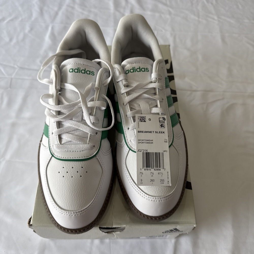 Adidas Breaknet Sleek Cloudfoam Sneakers White Green JQ7314 Women's Size 9 New